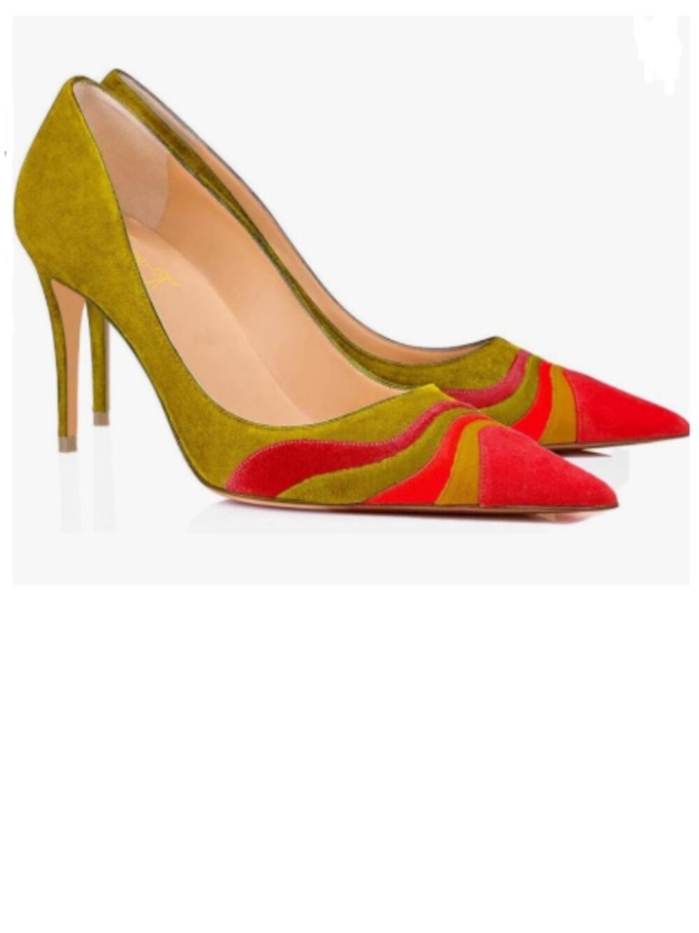 FOWT Yellow Red High Heel Pointed Toe Pump Slip-on Rainbow Shoe for Dress Ladies